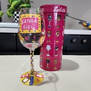 Lolita Birthday Girl Wine Glass - Pink and Yellow